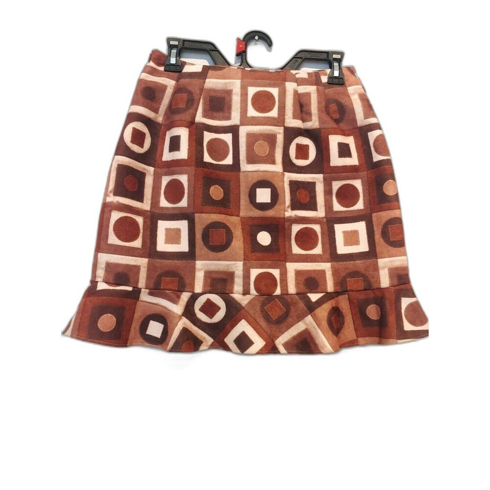VTG Sharon Endick Poly Suede Skirt Boho Festival Peasant Brown Abstract Size 6
